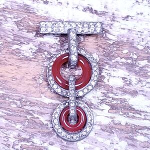 Rare Art Deco Pin Brooch Silvertone Rhinestones Geometric Antique C Clasp